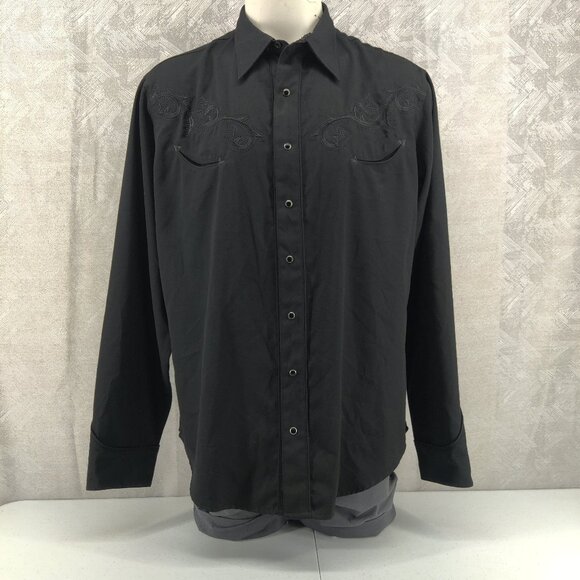 Roper Western Shirt Mens XL Black Embroidered Star Pearl Snap Rodeo Cowboy - Picture 1 of 16